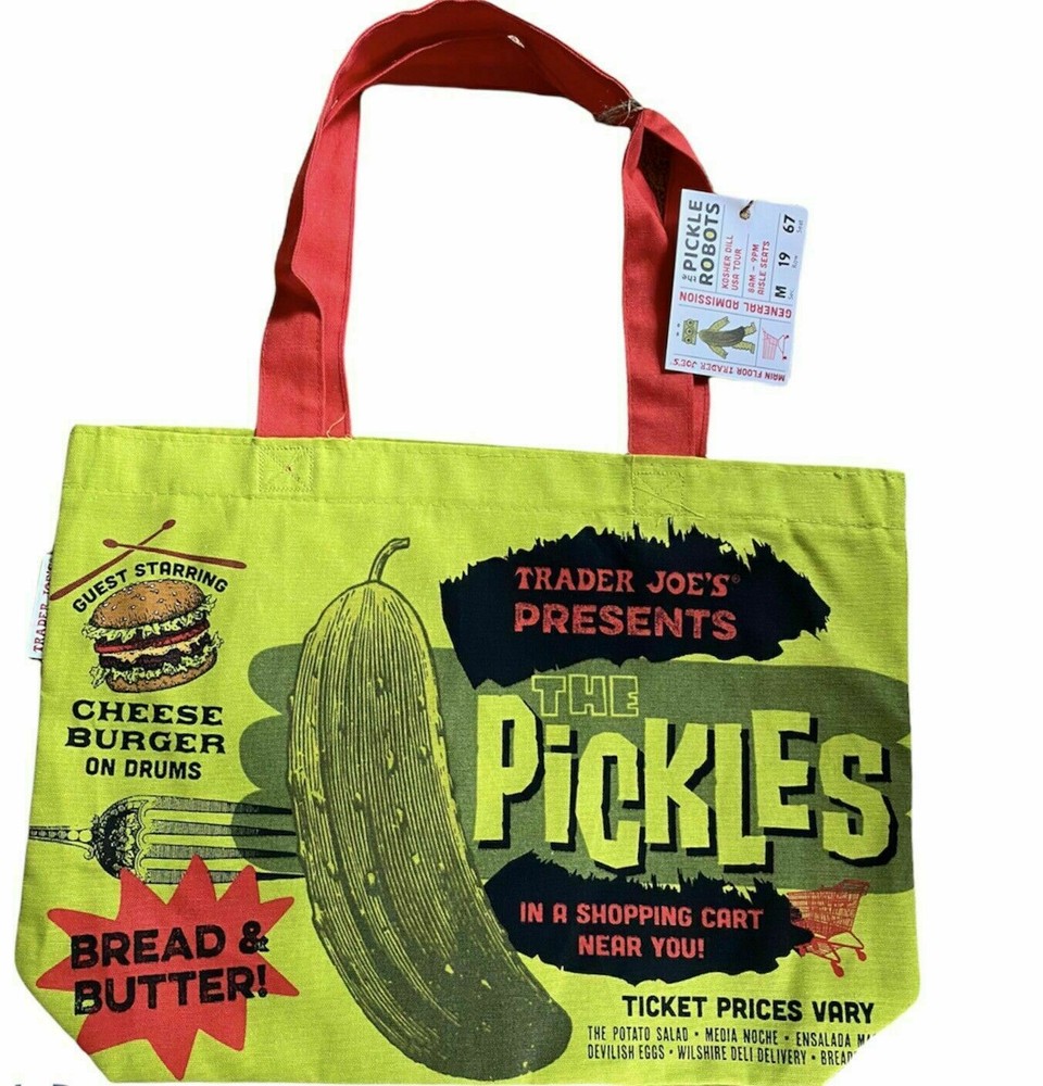 Trader Joe’s Reusable Canvas Shopping Bag Pickles Print Grocery Eco Bag ⚡LIMITED