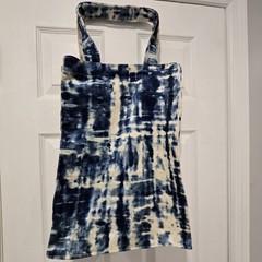 Handmade Abstract Pattern Fabric Reusable Tote Bag Medium Blue Beige Two-Piece