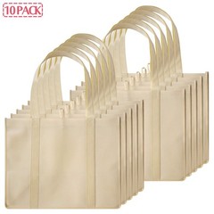 10 PCS Reusable Grocery Bags Extra Large Heavy Duty Shopping Tote Bags Beige