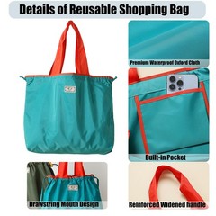 4 Pack Foldable Reusable Shopping Bags – Oxford Cloth Grocery Bags, Machine W…