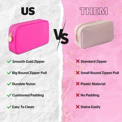 DANCOUR Small Makeup Bag – Cute Preppy Nylon Pouch, Small, Hot Pink