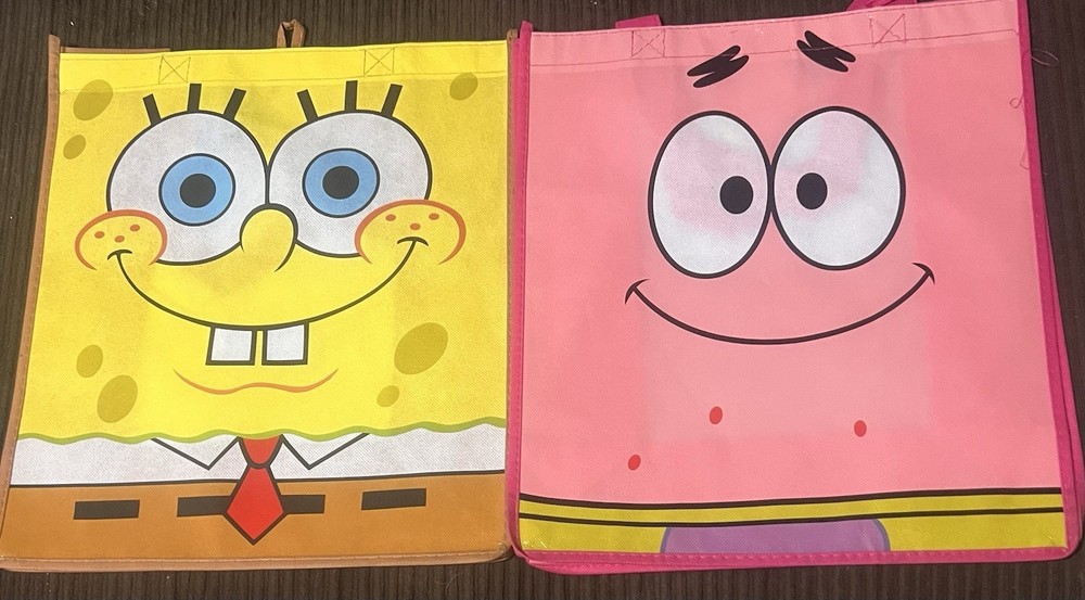 SpongeBob & Patrick Reusable Large Reusable Tote Bags! Very Rare Set Of 2 Bags!