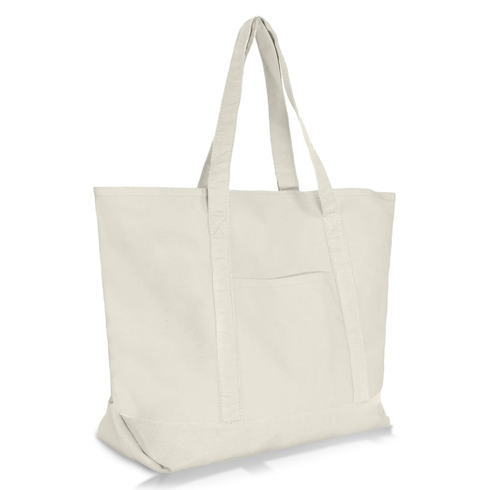 22″ Large Cotton Canvas Zippered Shopping Tote Grocery Bag in Natural