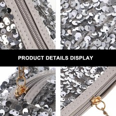 KESYOO Sequin Cosmetic Bag Silver Oxford Cloth Makeup 19X10CM,