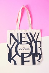 The New Yorker Tote Bag Lot of 2 Canvas Graphic Tomi Um Blue Beige