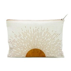 Sunshine Ray Makeup Bag Natural Linen Zipper Pouch One Size, Beige
