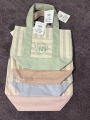 Trader Joe’s Striped Mini Canvas Tote Bag 13 in Green Beige Pink Blue