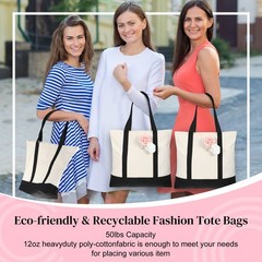 12 Pcs Canvas Tote Bag Bulk, 21 in Cotton Blanks Canvas Tote with Pocket Zipp…