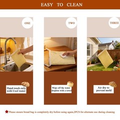 Pequecom 2-Pack Reusable Beeswax Bread Bags for 13×17 inches, Ivory Loaf