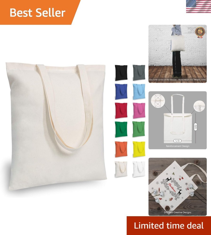 5 | 12 | 24 | 48 | 192 Pack Economical Cotton Tote Bags, Lightweight Medium R…