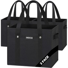 Heavy Duty Reusable Grocery Bags 3 Pack – Stand Up Shopping Bags with Long Handl