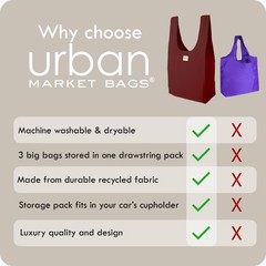– Ocean – 3 Foldable Reusable Shopping Bags in 1 Compact Pouch, Luxury Qualit…