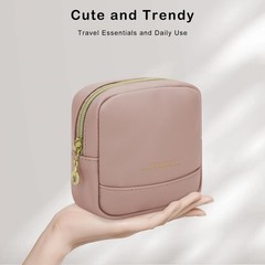 JINSI Small Makeup Bag for Purse,PU Leather Cute Travel Cosmetic small, Pink