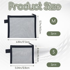 4 Pcs Small Mesh Makeup Bag with Zipper Mini Cosmetic Bags for Black