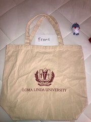 Debco Reusable Cotton Shopping Bag Foldable Loma Linda University Beige Red Text