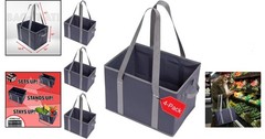 Durable 4 Pack Shopping Bags with Strong Handles – Navy Blue/Gray, Easy Clean