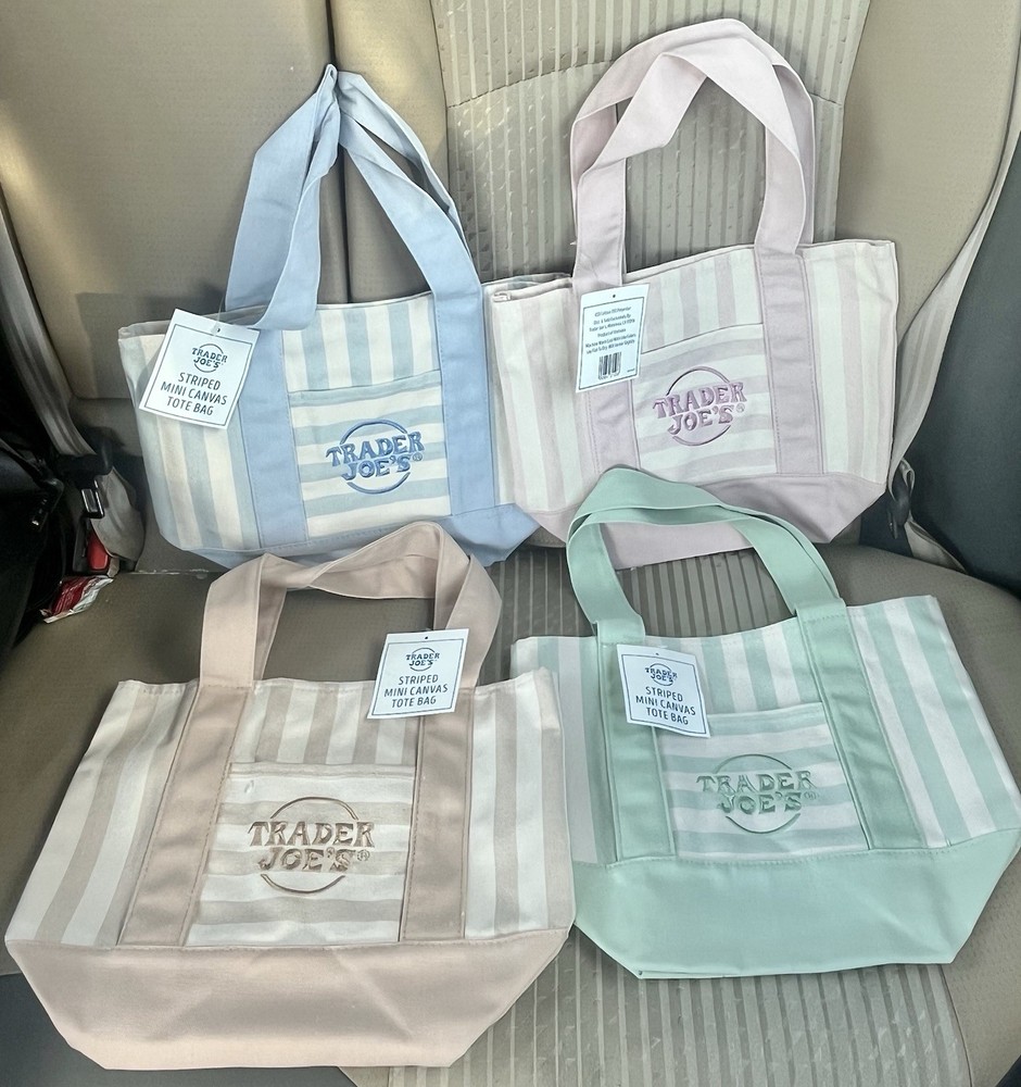 Trader Joe’s Mini Pastel Stripe Tote Bag-Set Of 4 NWT-In Hand for same day ship