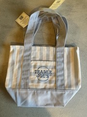 Trader Joe’s Striped Canvas Tote Reusable Shopping Bag Beige Gray