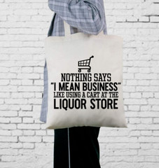 CUSTOM TOTE REUSABLE TOTE BAG – CART IN LIQUOR STORE DESIGN BEIGE