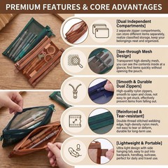 ASTRQLE 2 Pcs Double-Layer Mesh Zipper Makeup Bags Cosmetic 20.5*12cm, Brown