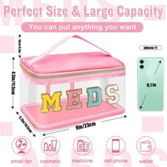 Chenille Letter MEDS Makeup Pouch, Waterproof Portable Style C, C-MEDS-Pink