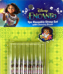 Disney Encanto Bundle Large Reusable Purple Shopping Bags & 9 pc Reusable Straws