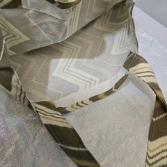 Chevron Pattern Foldable Canvas Reusable Shopping Bag Large Brown Beige White