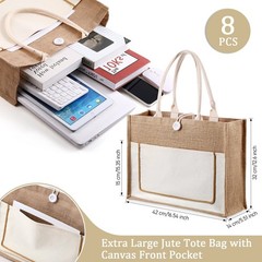 Reginary 8 Pcs Burlap Tote Bags Bulk Large Jute Tote with Handles Reusable Ca…