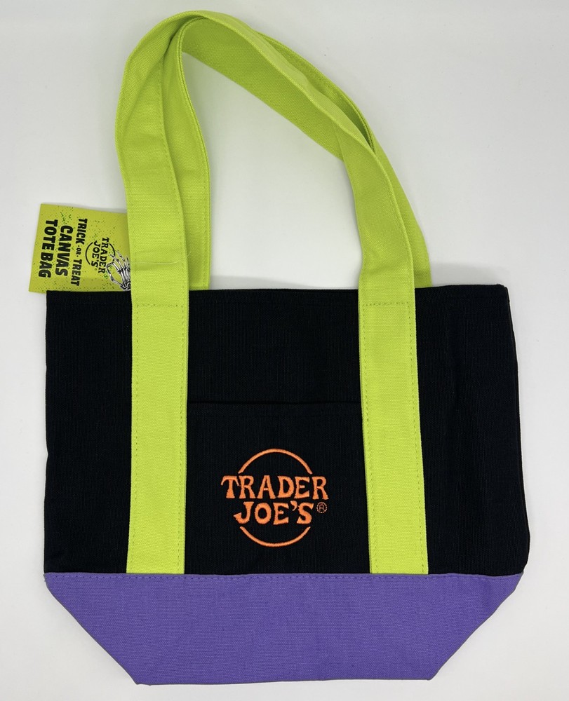 Trader Joe’s Mini Halloween Canvas Tote Bag Black Purple Green