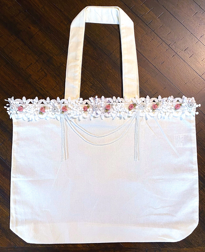 REUSABLE BAG TOTE BAG COTTON FLOWER 12.5 INCHES x 17.5 INCHES NEW AND UNUSED