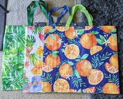 3 Large Reusable Tote Bags 7in L x 17in H x 20in W, Woven Polypropylene