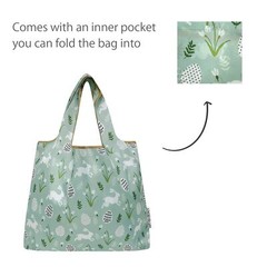 Medium Foldable Tote Nylon Reusable Grocery Bag Set of 2 Easter Bunny