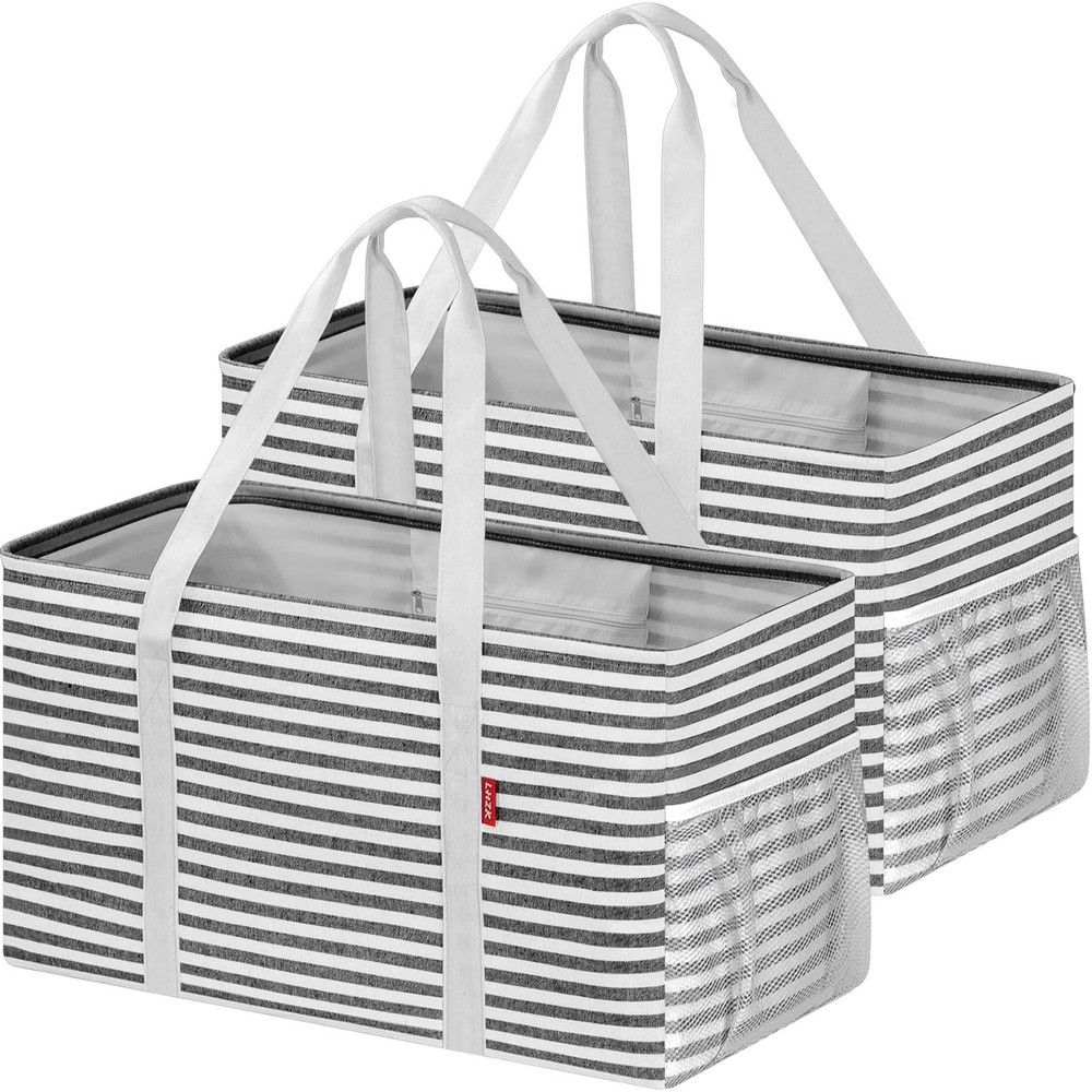LHZK 2 Pack Extra Large Utility Tote Bag with Metal Wire Frame and the Sides …