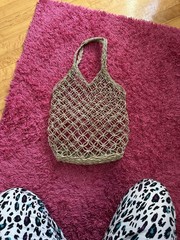 Foldable Beige String Mesh Reusable Shopping Bag