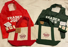 Trader Joe’s Red & Green Set: Mini Canvas Tote + Micro Tote & Grocery Bag – 6 pc