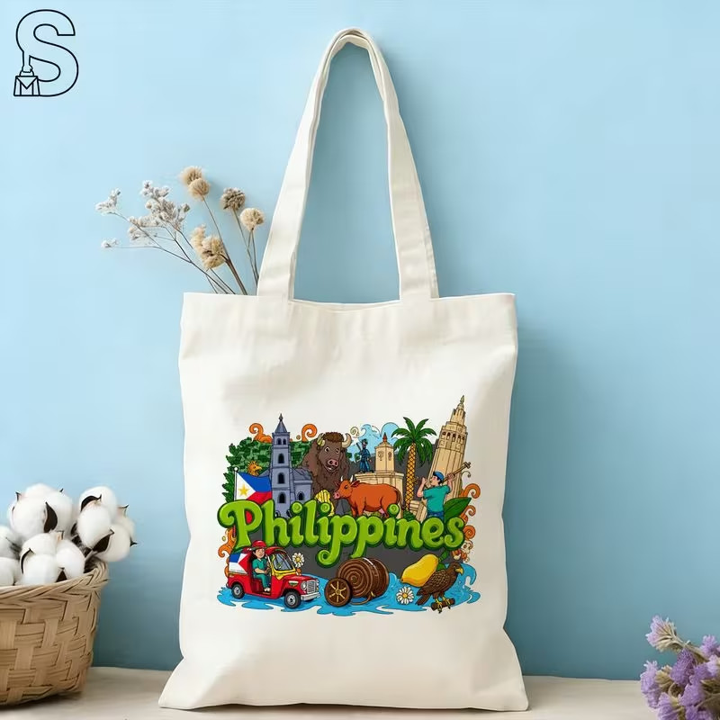 Tote Shopping Bag Philippine Cultural Illustration Print Polyester Canvas sale