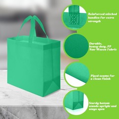 50 PCS Reusable Totes Bulk Shopping Bags Non Woven Grocery Handbag Green