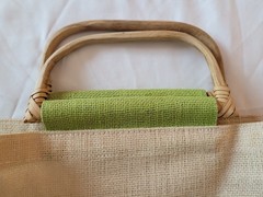 Yucatan Guacamole Burlap Tote Bag Bamboo Handles Reusable Bag EUC