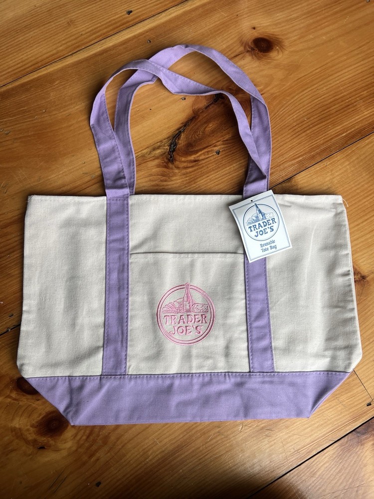 Trader Joe’s NEW limited-edition large canvas tote bag with lavender handles
