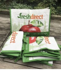 12 LOT Fresh Direct TOTE BAG LOT PVC USED 12x18x12 BIG STRONG GOOD COND
