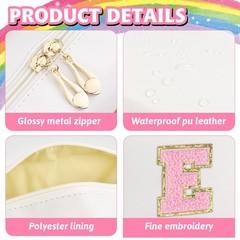 Gosuoa Initial Makeup Bag,Personalized preppy bag Waterproof PU Leather White