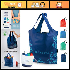 4 Pack Foldable Reusable Grocery Bags – Multi-Color, Washable, Durable, 55lbs Ca