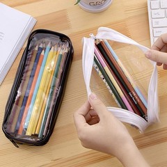 BlingKingdom 2pcs Clear PVC Zipper Pencil Bag Toiletries Exam Pen White