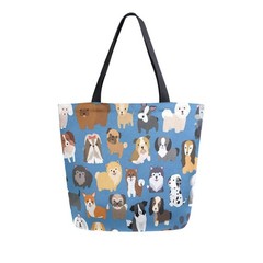 Cute Dogs Canvas Tote Bag Large Reusable Grocery Shopping Shoulder Bag