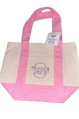 Trader Joe’s Embroidered Pink PASTEL CANVAS TOTE BAG REUSABLE NWT