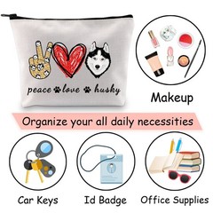 JXGZSO Funny Husky Dog Gift Peace Love Cosmetic Bag peace love husky