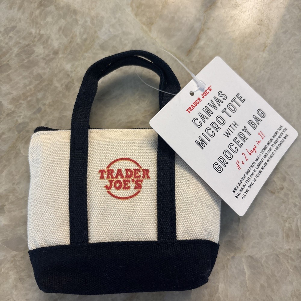 NWT Trader Joe’s Canvas Micro Tote 2 in 1 Reusable Grocery Bag in Navy