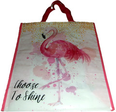 TROPICAL Reusable Tote Bag ~ 19″ X 17″ X 7″ ~PINK FLAMINGO/CHOOSE TO SHINE