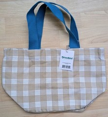 Foodland Hawaii Palaka Tan Beige, Blue Handle Canvas Dumpling Reusable Tote Bag