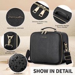 ZhenGuiRu Travel Makeup Bag with LED Mirror, Portable Cosmetic CosBagBlack-C